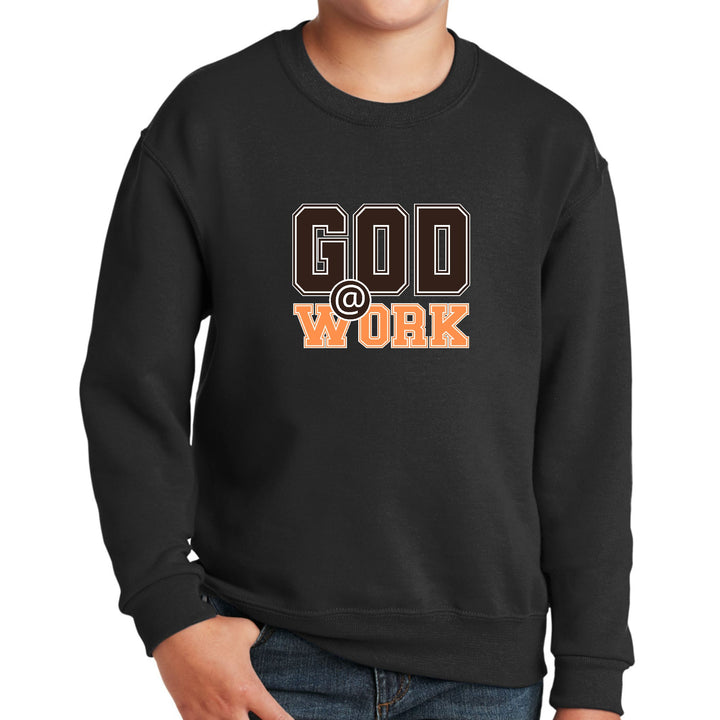 Youth Graphic Sweatshirt God @ Work Brown and Orange Print - Youth | Sweatshirts