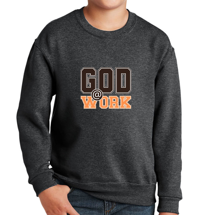 Youth Graphic Sweatshirt God @ Work Brown and Orange Print - Youth | Sweatshirts