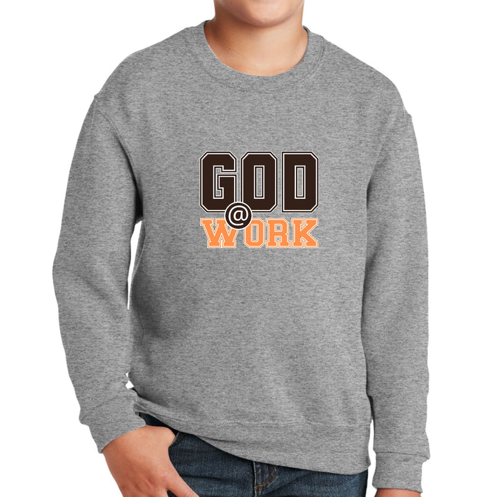 Youth Graphic Sweatshirt God @ Work Brown and Orange Print - Youth | Sweatshirts