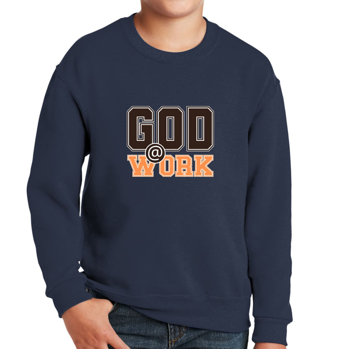 Youth Graphic Sweatshirt God @ Work Brown and Orange Print - Youth | Sweatshirts