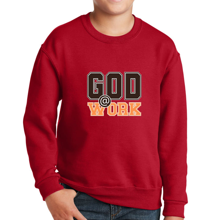 Youth Graphic Sweatshirt - God @ Work Brown and Orange Print - Youth/Sweatshirts