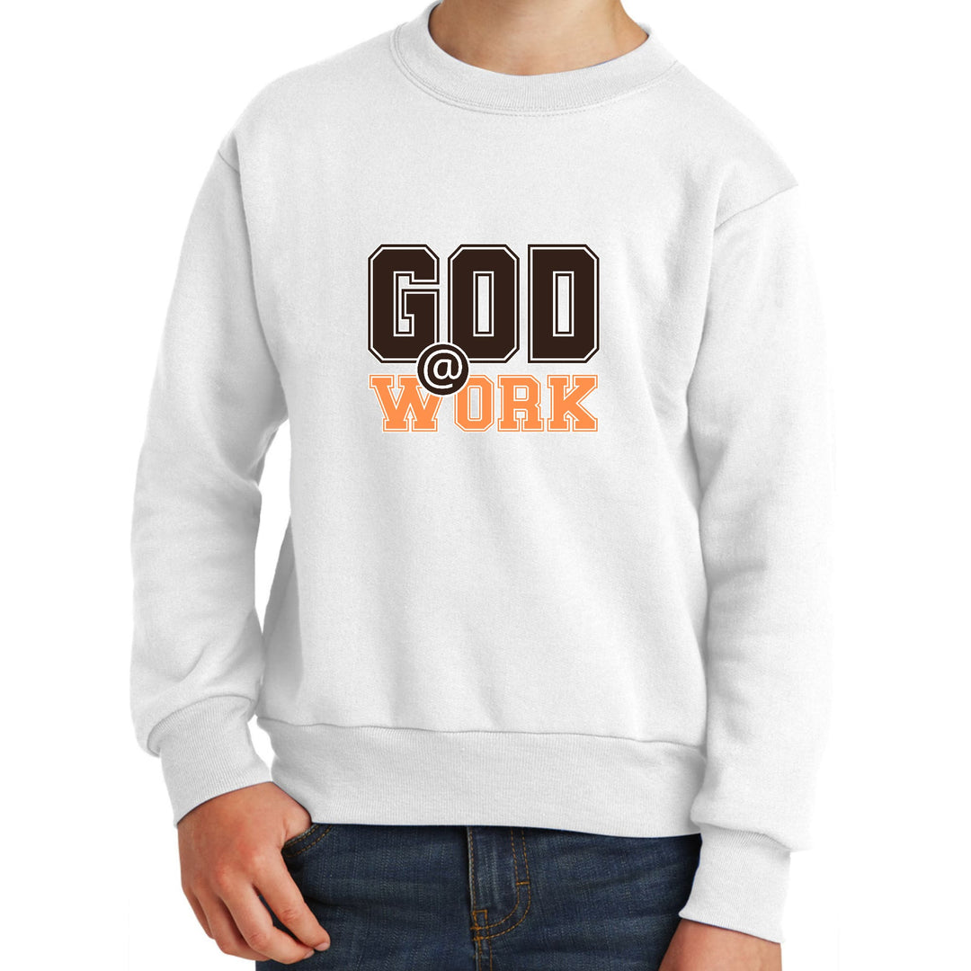 Youth Graphic Sweatshirt God @ Work Brown and Orange Print - Youth | Sweatshirts