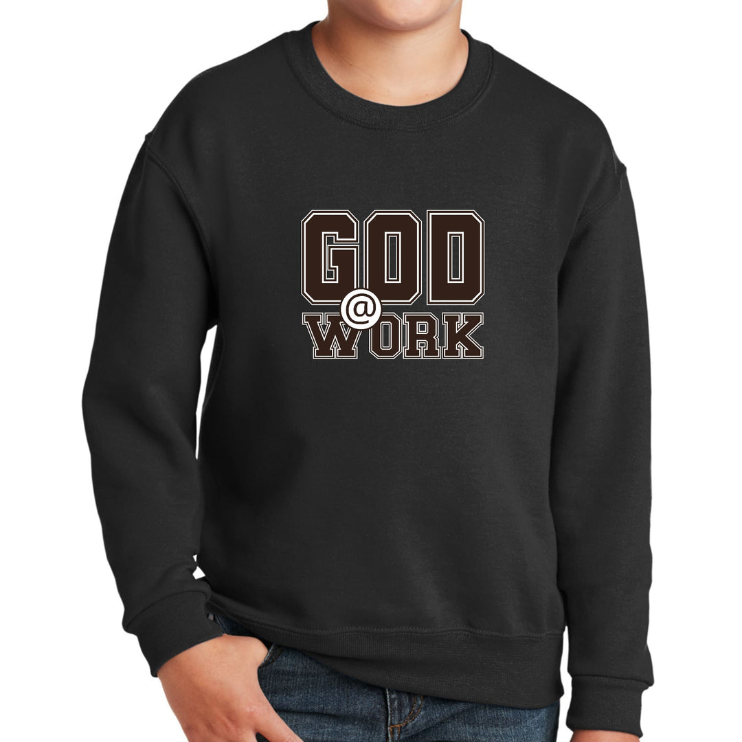 Youth Graphic Sweatshirt God @ Work Brown and White Print - Youth | Sweatshirts