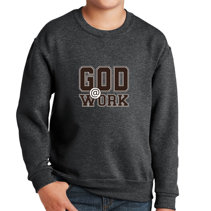 Youth Graphic Sweatshirt God @ Work Brown and White Print - Youth | Sweatshirts