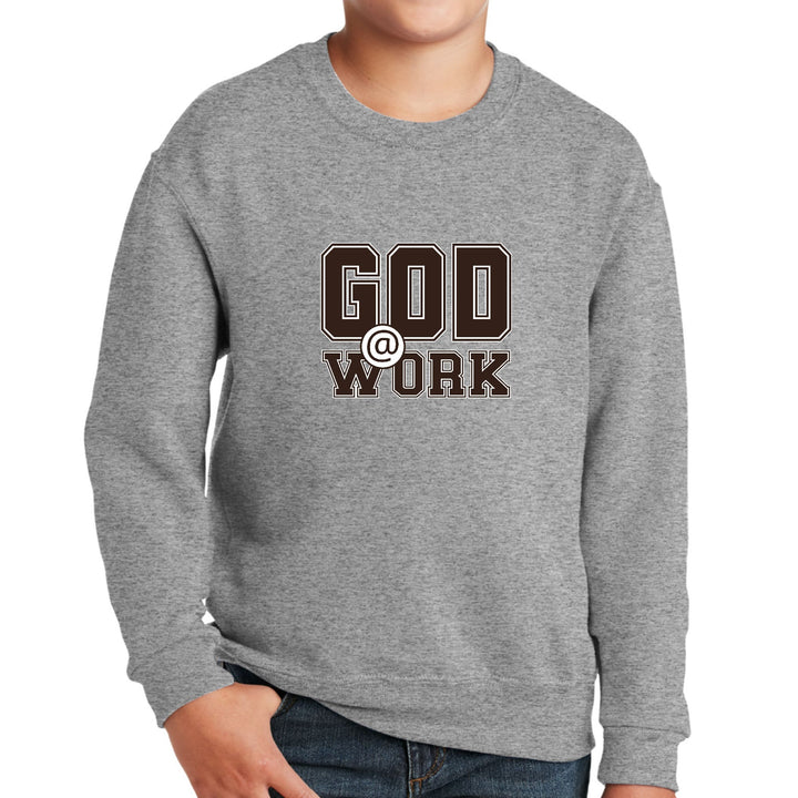 Youth Graphic Sweatshirt God @ Work Brown and White Print - Youth | Sweatshirts