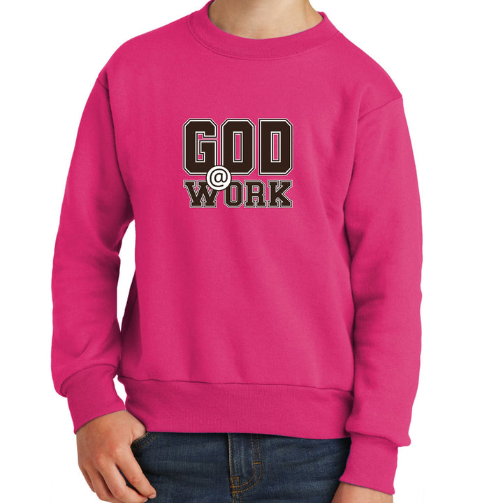 Youth Graphic Sweatshirt God @ Work Brown and White Print - Youth | Sweatshirts