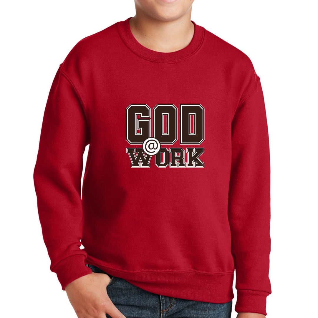 Youth Graphic Sweatshirt - God @ Work Brown and White Print - Youth/Sweatshirts
