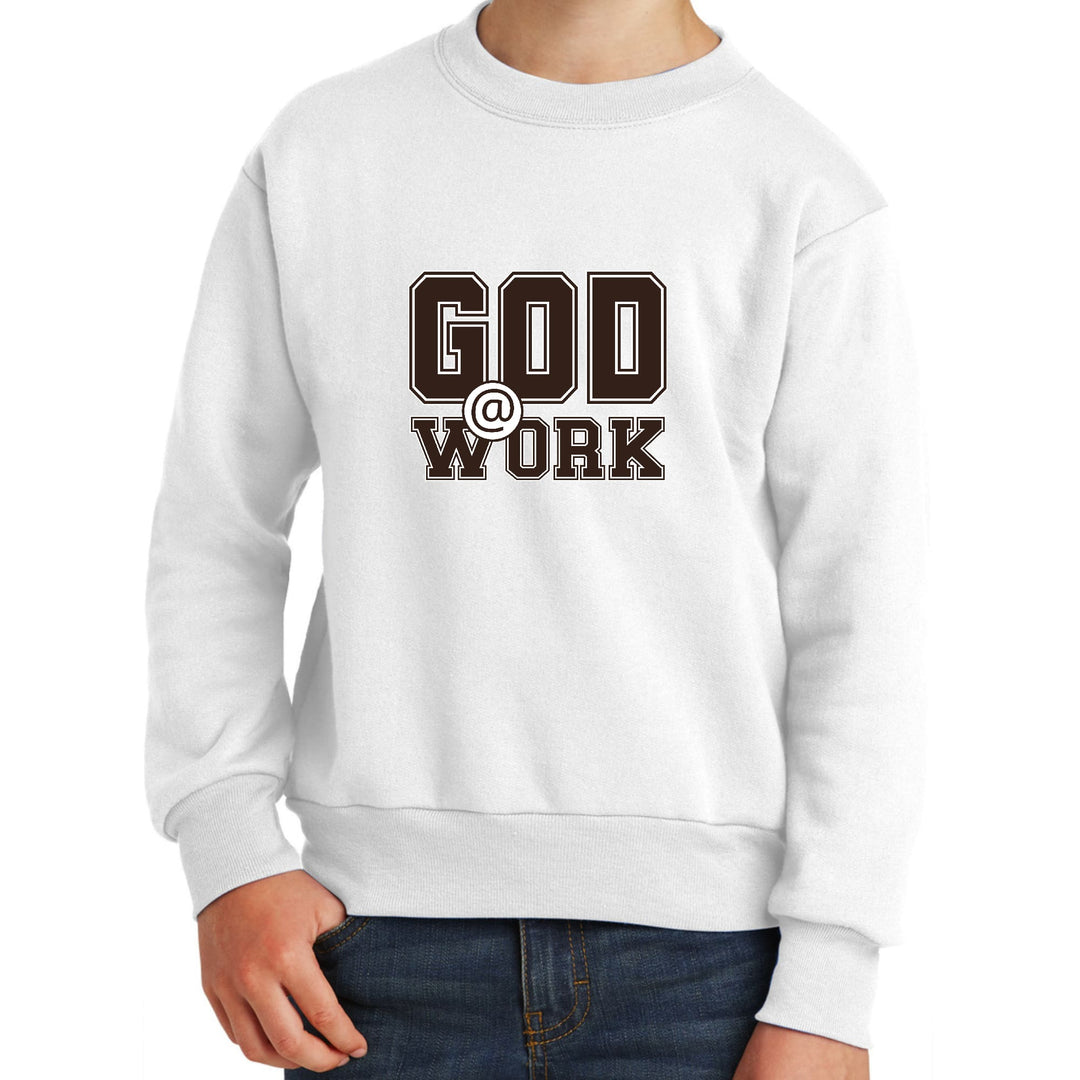 Youth Graphic Sweatshirt God @ Work Brown and White Print - Youth | Sweatshirts