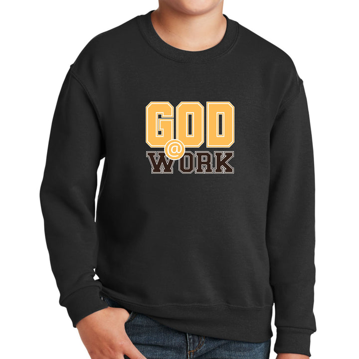 Youth Graphic Sweatshirt God @ Work Golden Yellow and Brown Print - Youth