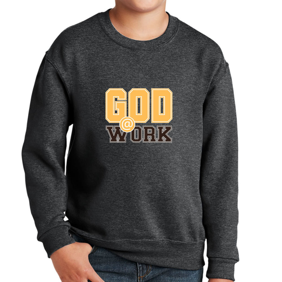 Youth Graphic Sweatshirt God @ Work Golden Yellow and Brown Print - Youth