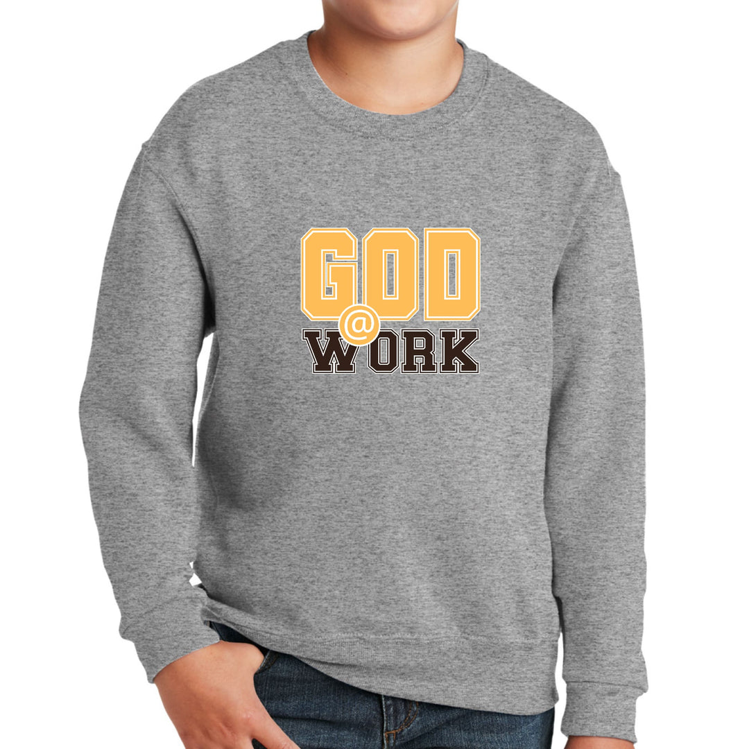 Youth Graphic Sweatshirt God @ Work Golden Yellow and Brown Print - Youth