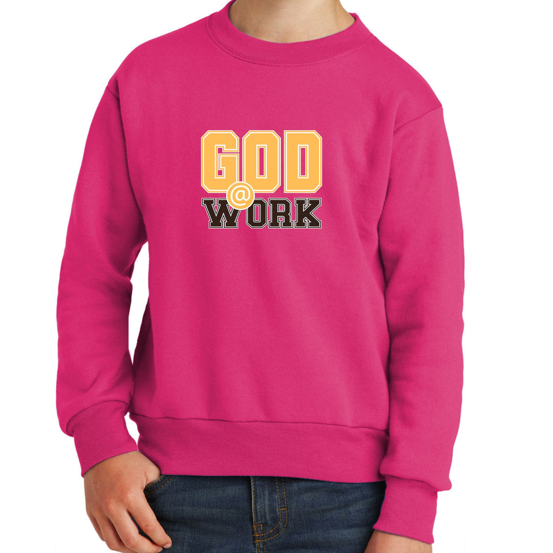 Youth Graphic Sweatshirt God @ Work Golden Yellow and Brown Print - Youth