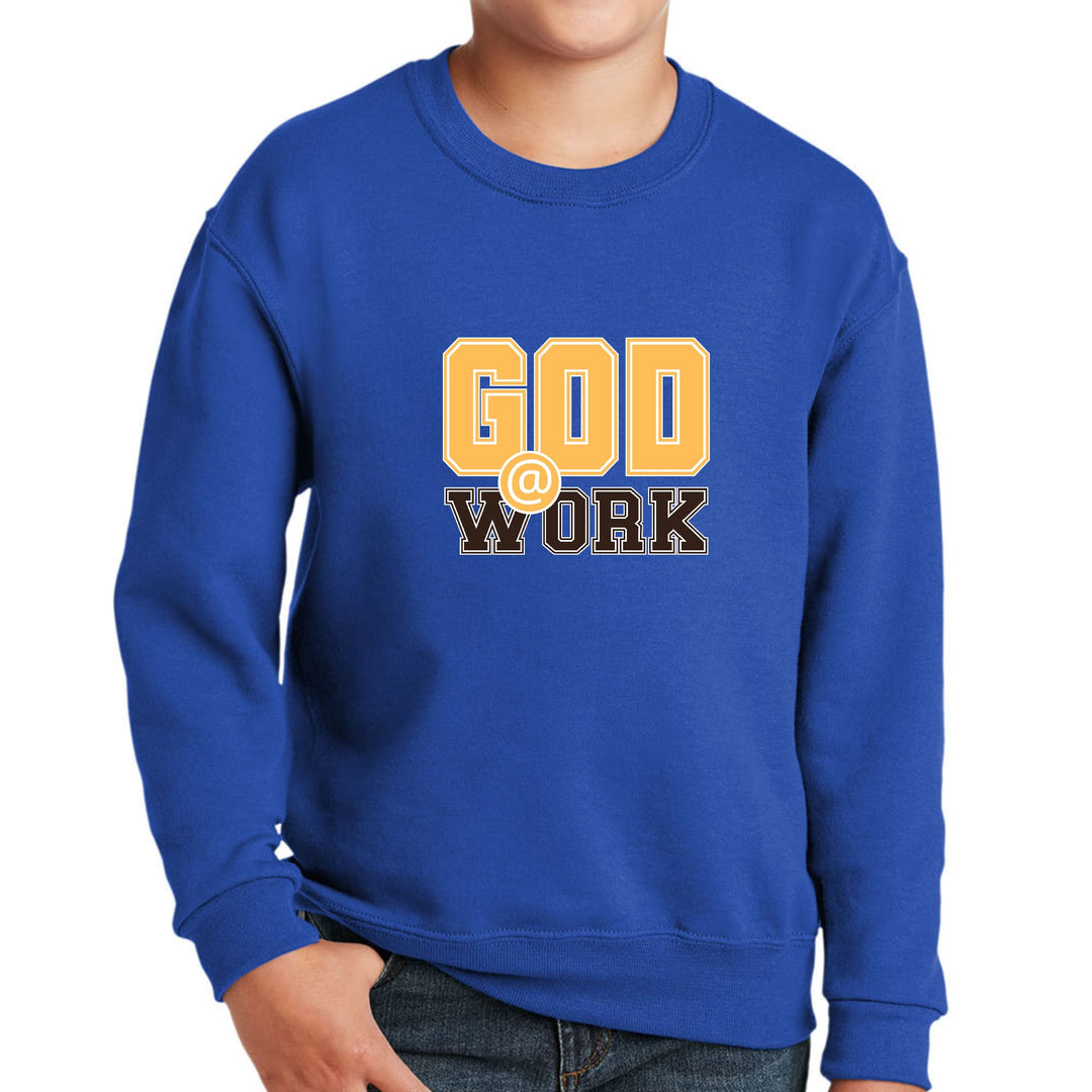 Youth Graphic Sweatshirt God @ Work Golden Yellow and Brown Print - Youth