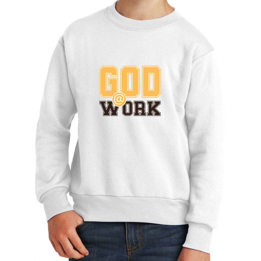 Youth Graphic Sweatshirt God @ Work Golden Yellow and Brown Print - Youth