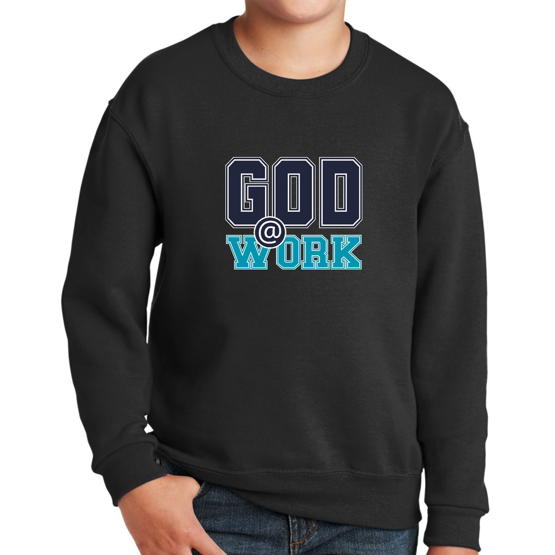 Youth Graphic Sweatshirt God @ Work Navy Blue and Blue Green Print - Youth