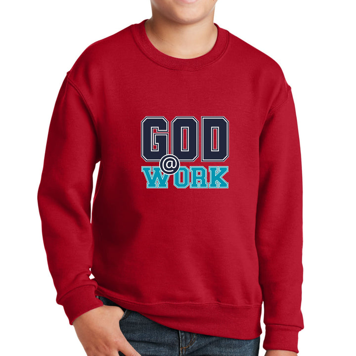 Youth Graphic Sweatshirt - God @ Work Navy Blue and Blue Green Print