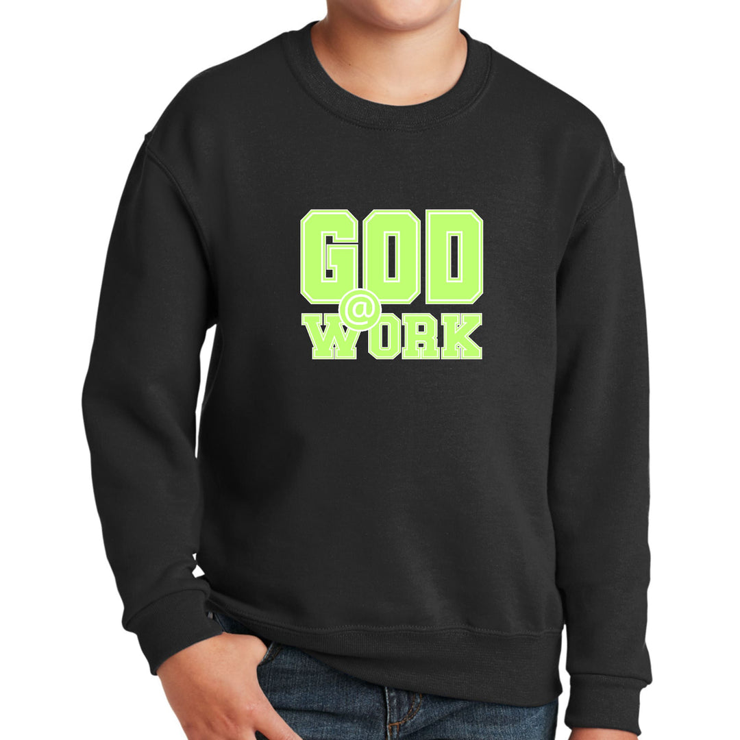 Youth Graphic Sweatshirt God @ Work Neon Green and White Print - Youth