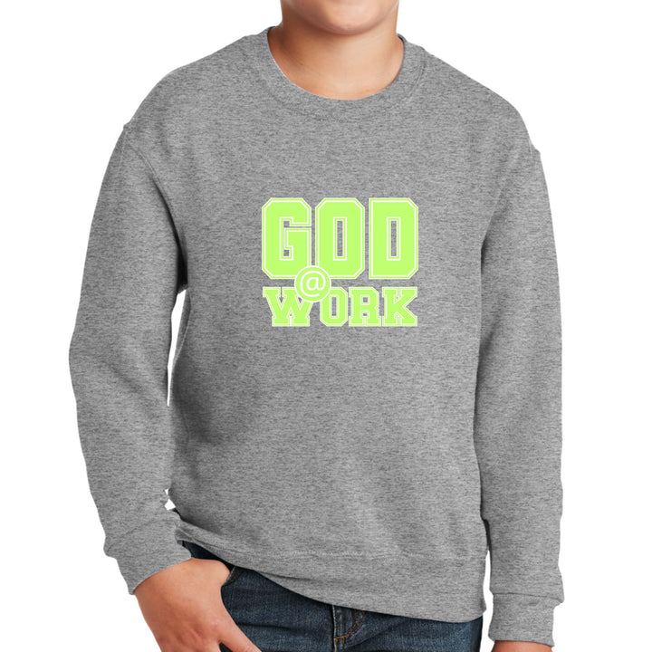 Youth Graphic Sweatshirt God @ Work Neon Green and White Print - Youth