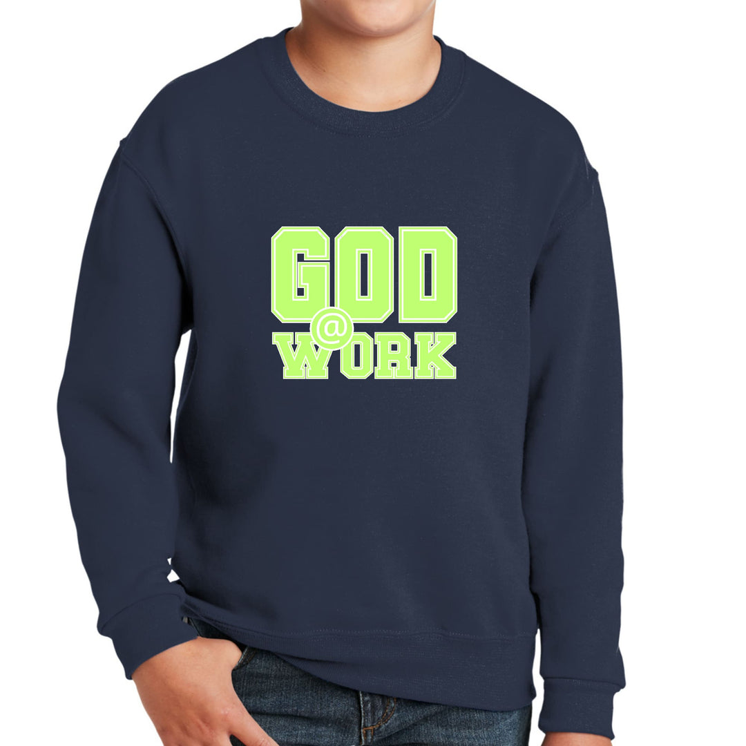 Youth Graphic Sweatshirt God @ Work Neon Green and White Print - Youth