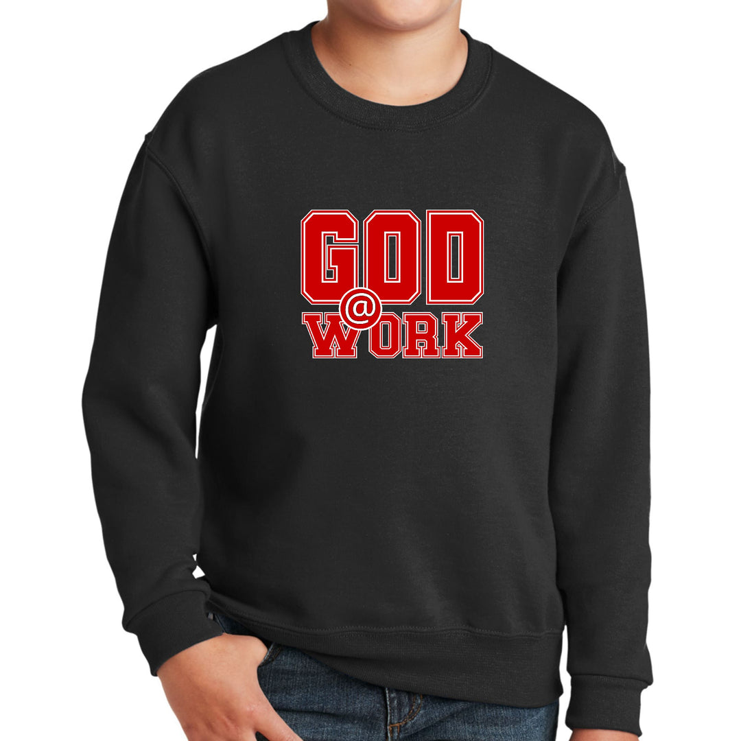 Youth Graphic Sweatshirt God @ Work Red and White Print - Youth | Sweatshirts