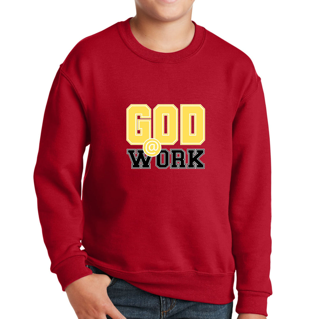 Youth Graphic Sweatshirt - God @ Work Yellow and Black Print - Youth/Sweatshirts