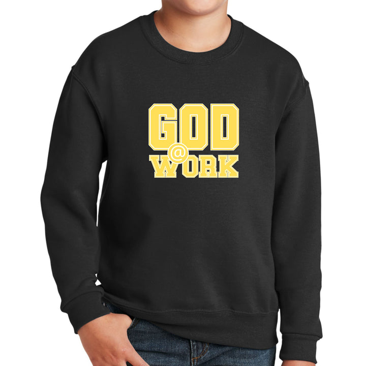 Youth Graphic Sweatshirt God @ Work Yellow and White Print - Youth | Sweatshirts