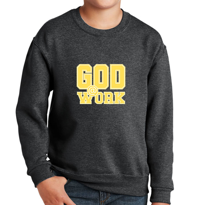 Youth Graphic Sweatshirt God @ Work Yellow and White Print - Youth | Sweatshirts