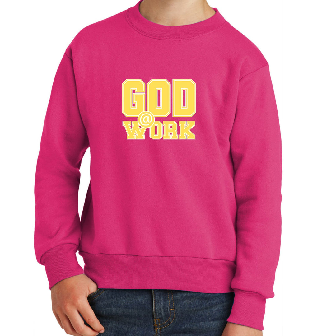 Youth Graphic Sweatshirt God @ Work Yellow and White Print - Youth | Sweatshirts