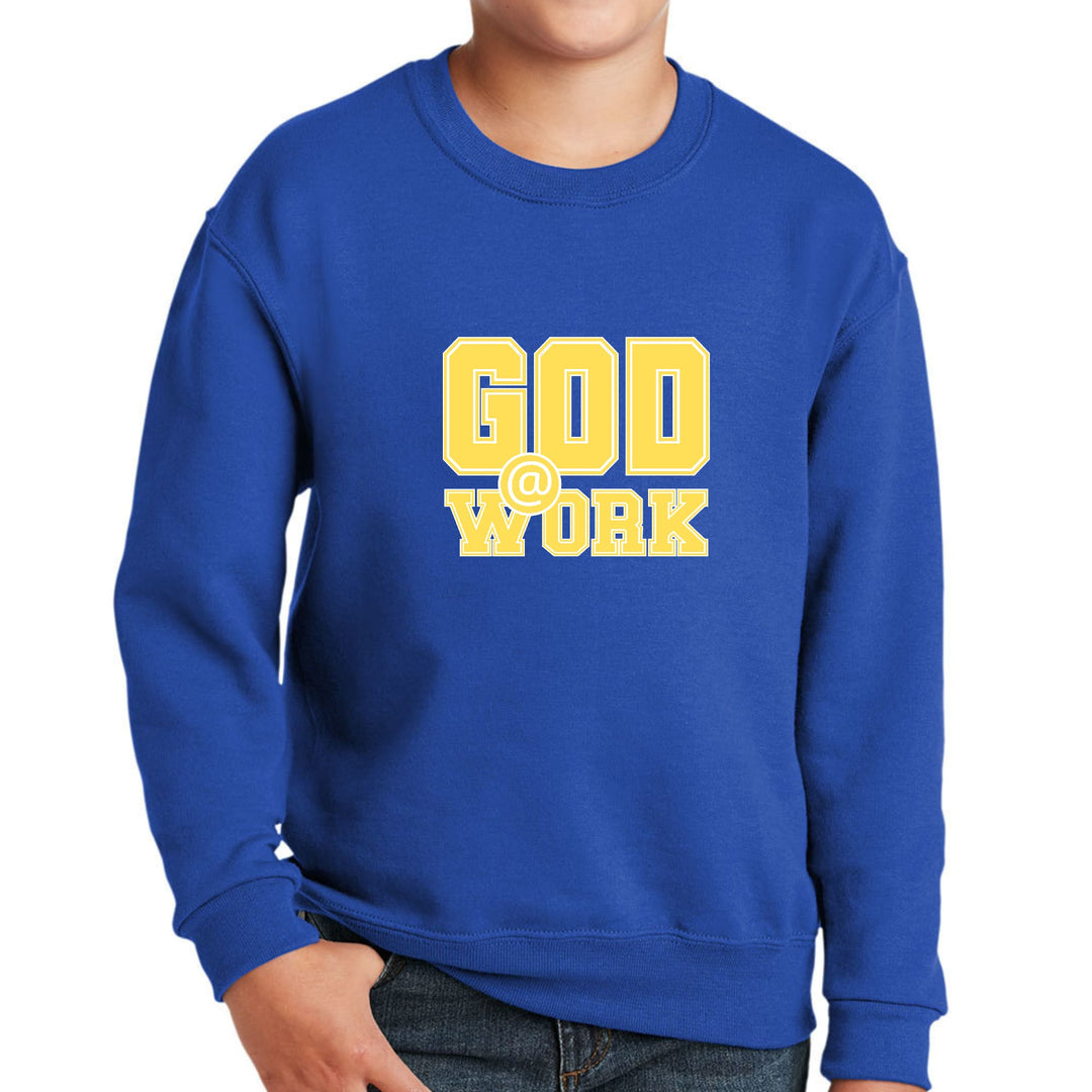 Youth Graphic Sweatshirt God @ Work Yellow and White Print - Youth | Sweatshirts