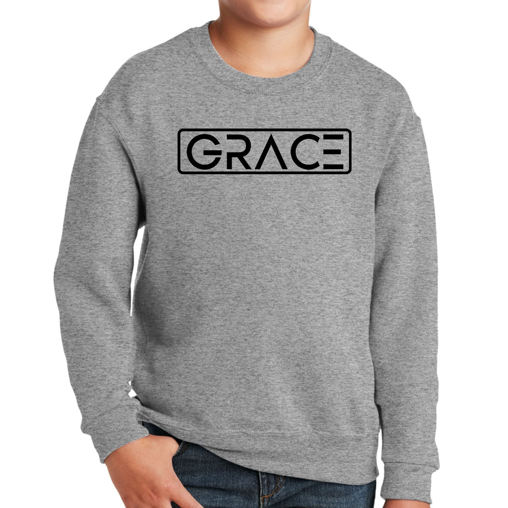 Youth Graphic Sweatshirt Grace Christian Black Illustration - Youth