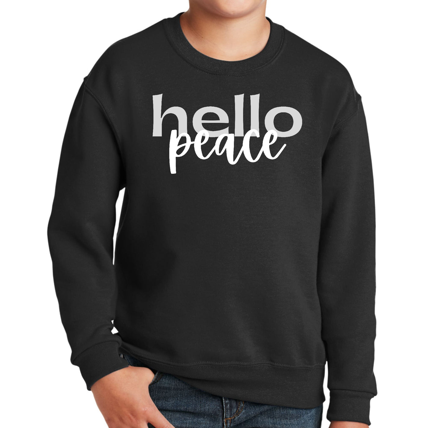 Youth Graphic Sweatshirt Hello Peace Motivational Peaceful Aspiration - Youth