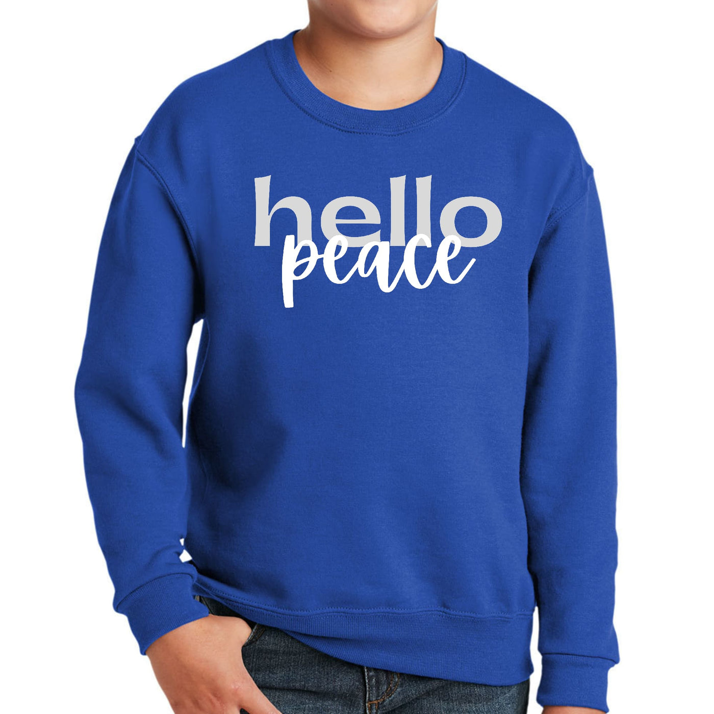 Youth Graphic Sweatshirt Hello Peace Motivational Peaceful Aspiration - Youth