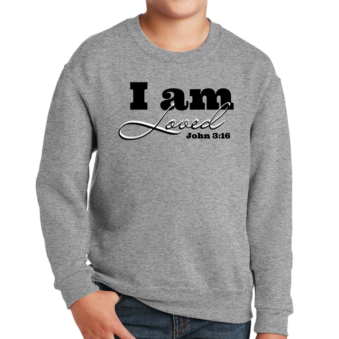 Youth Graphic Sweatshirt i am Loved - John 3:16 Black Illustration - Youth