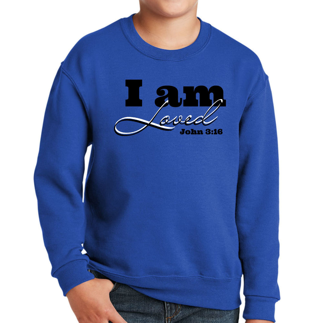 Youth Graphic Sweatshirt i am Loved - John 3:16 Black Illustration - Youth