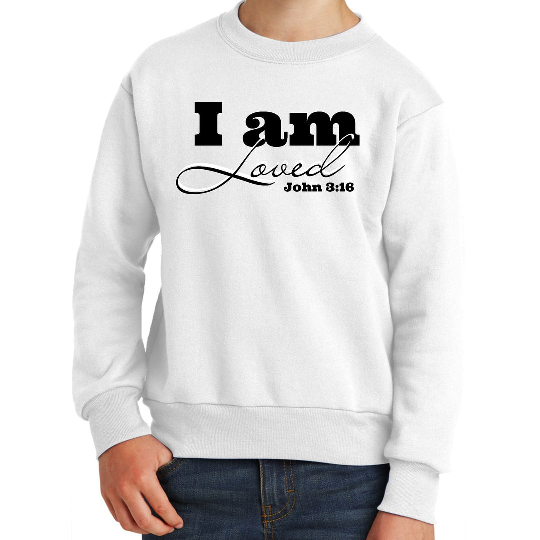 Youth Graphic Sweatshirt i am Loved - John 3:16 Black Illustration - Youth