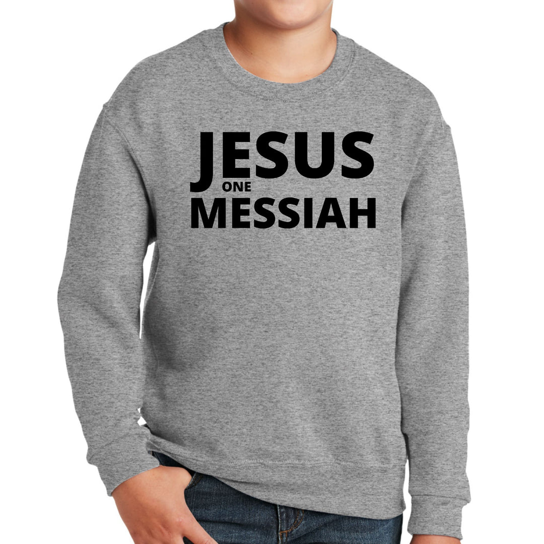 Youth Graphic Sweatshirt Jesus one Messiah Black Illustration - Youth