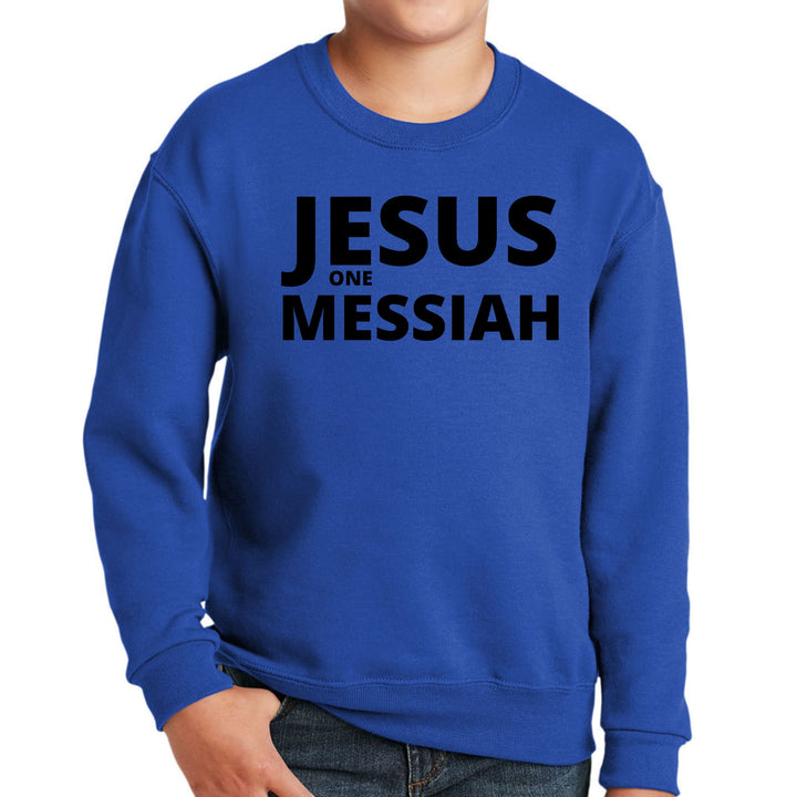 Youth Graphic Sweatshirt Jesus one Messiah Black Illustration - Youth