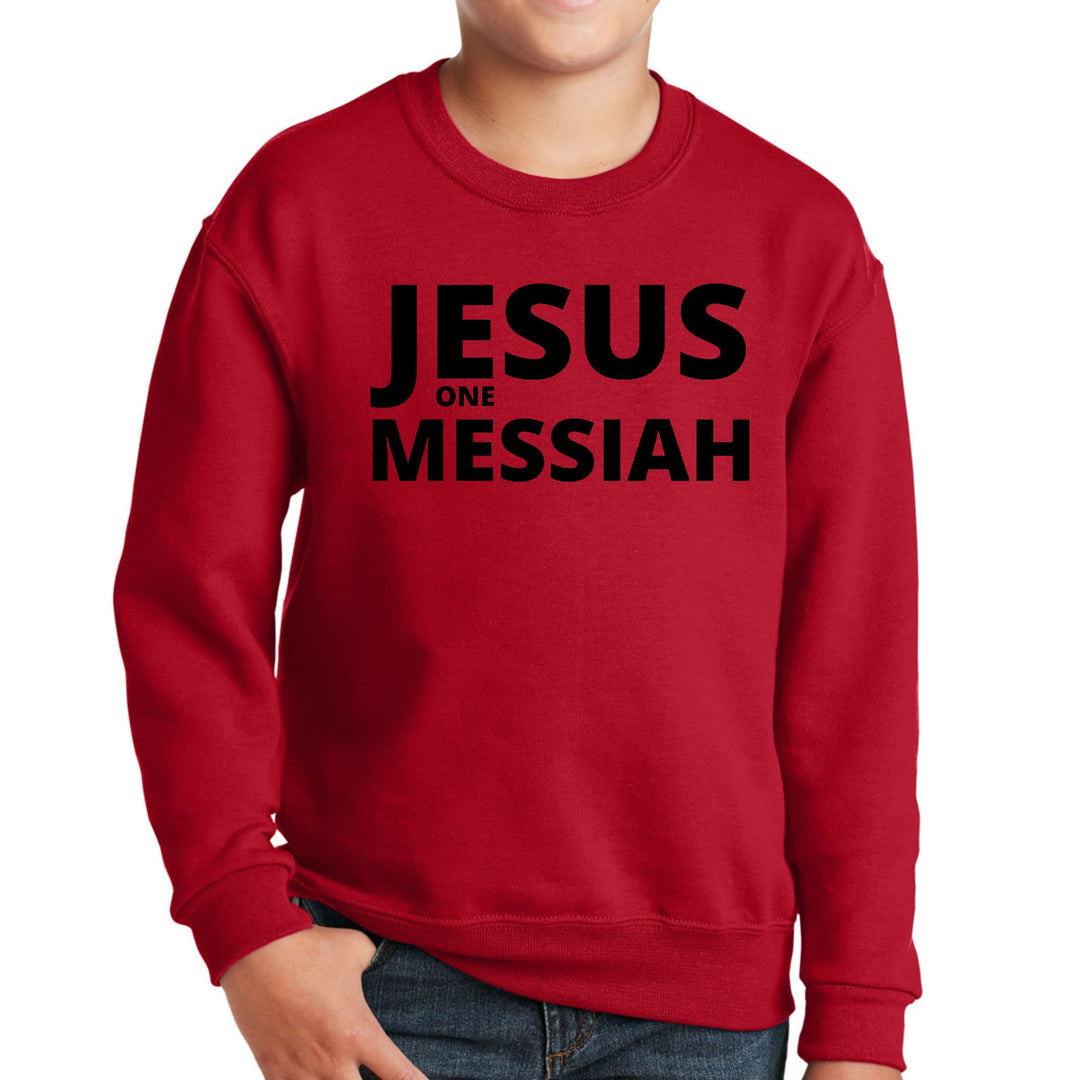 Youth Graphic Sweatshirt Jesus one Messiah Black Illustration - Youth