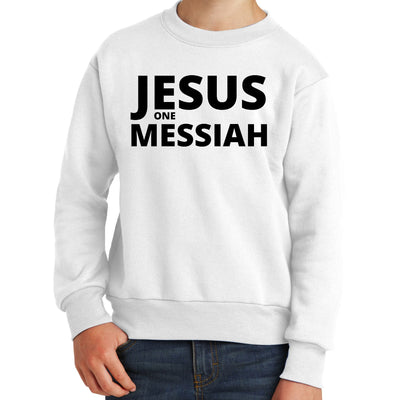 Youth Graphic Sweatshirt Jesus One Messiah Black Illustration - Youth