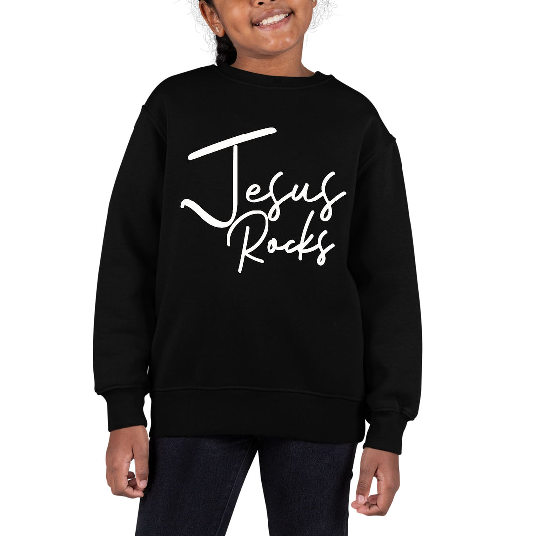 Youth Graphic Sweatshirt Jesus Rocks Print - Girls | Sweatshirts