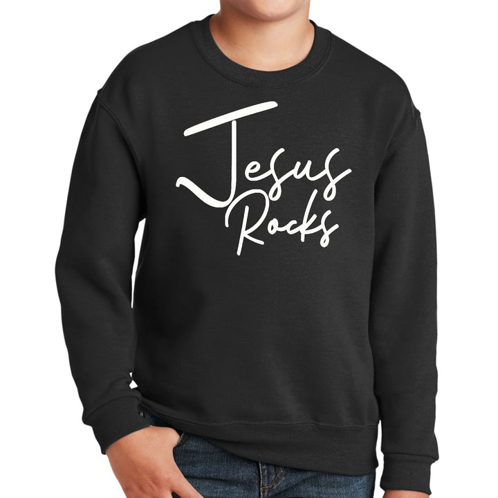 Youth Graphic Sweatshirt Jesus Rocks Print - Youth | Sweatshirts