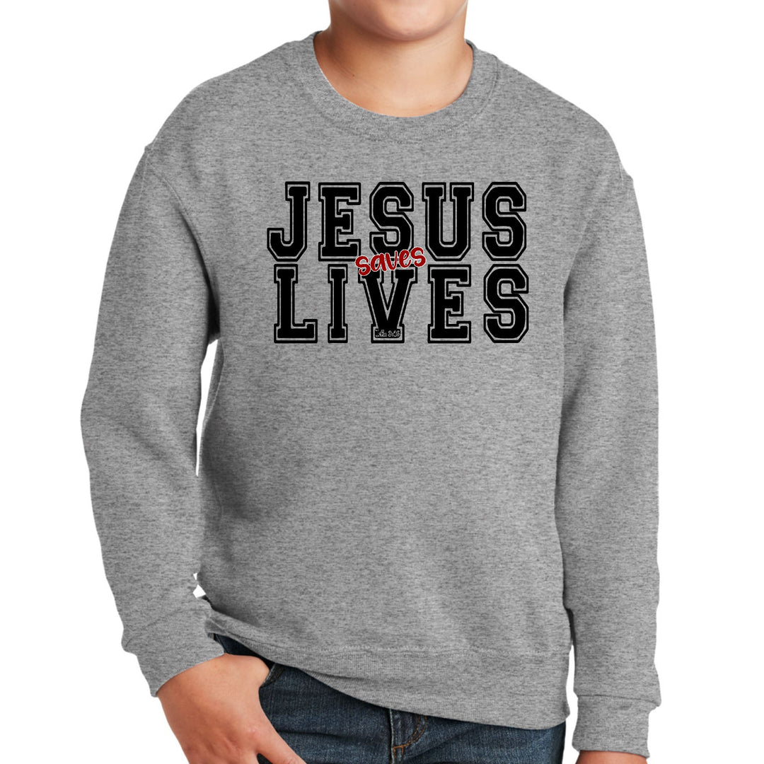 Youth Graphic Sweatshirt Jesus Saves Lives Black Red Illustration - Youth