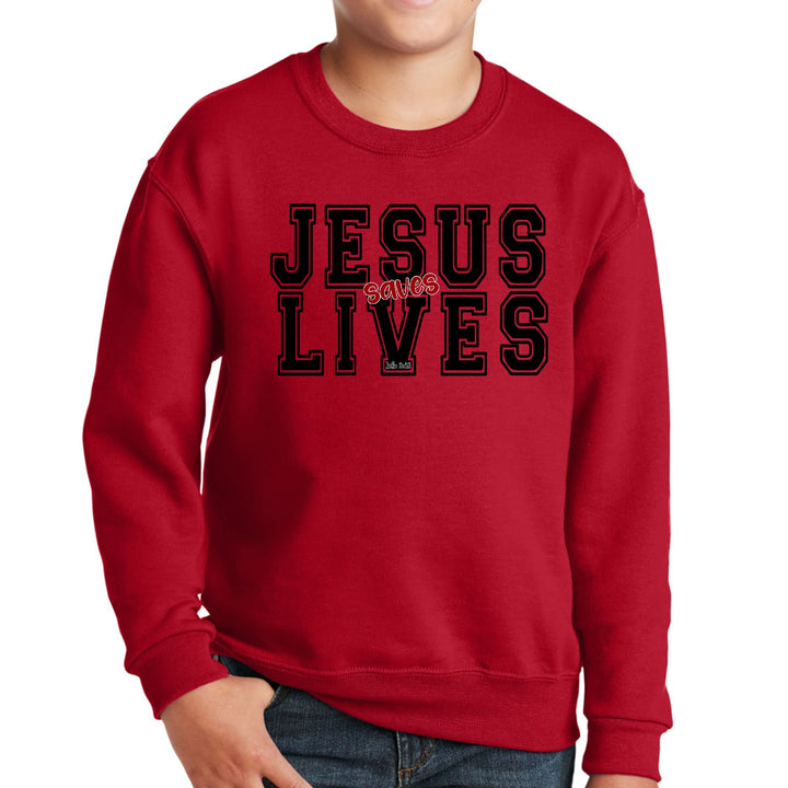 Youth Graphic Sweatshirt Jesus Saves Lives Black Red Illustration - Youth