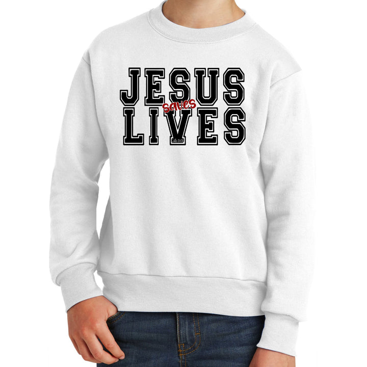 Youth Graphic Sweatshirt Jesus Saves Lives Black Red Illustration - Youth