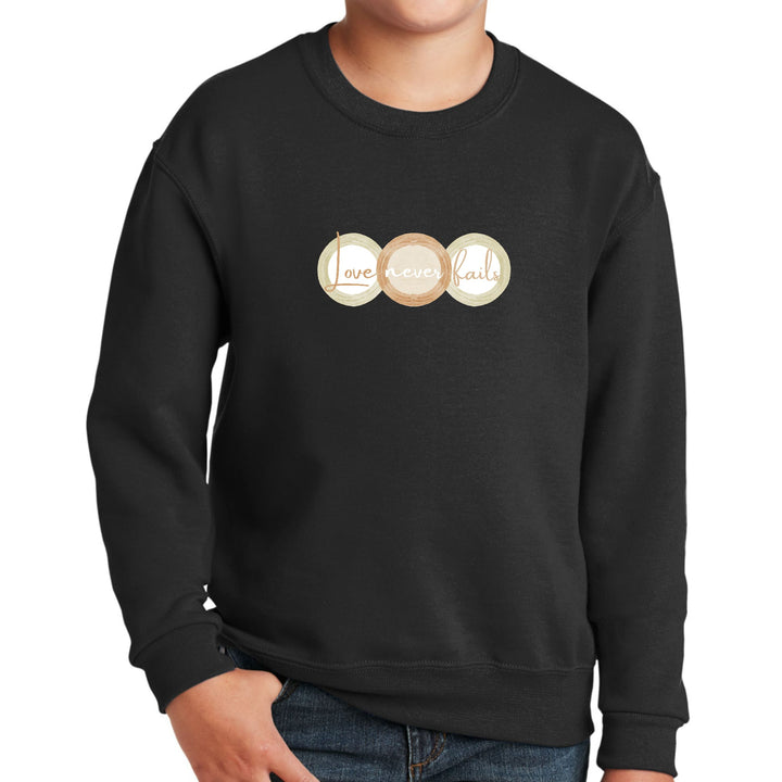 Youth Graphic Sweatshirt Love Never Fails Pastel Brown Beige Green - Youth