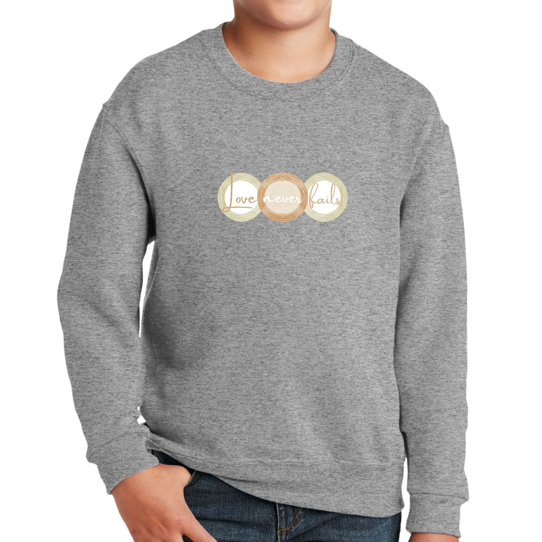 Youth Graphic Sweatshirt Love Never Fails Pastel Brown Beige Green - Youth