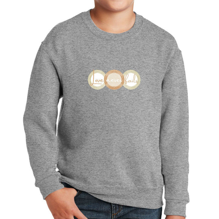 Youth Graphic Sweatshirt Love Never Fails Pastel Brown Beige Green - Youth