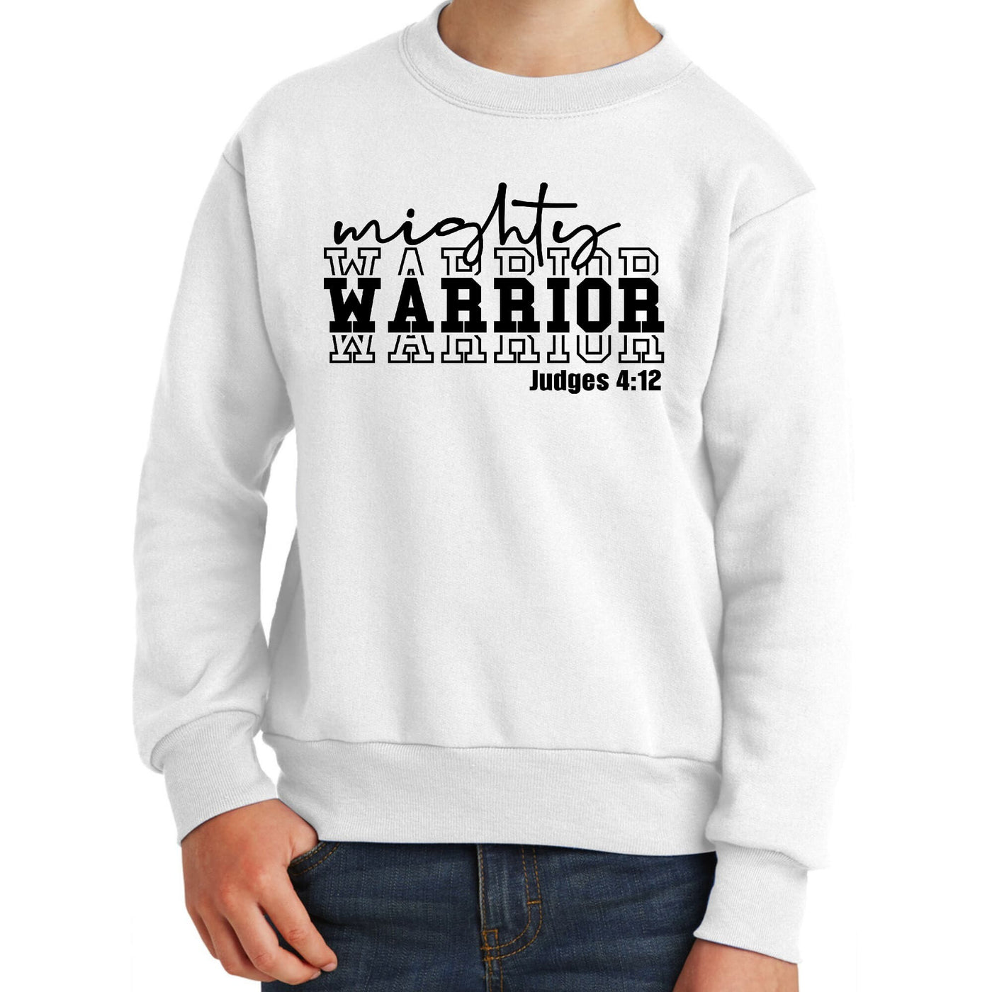 Youth Graphic Sweatshirt Mighty Warrior Black Illustration - Youth | Sweatshirts