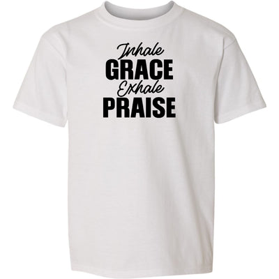 Youth Graphic T-shirt Inhale Grace Exhale Praise Black Illustration - Youth