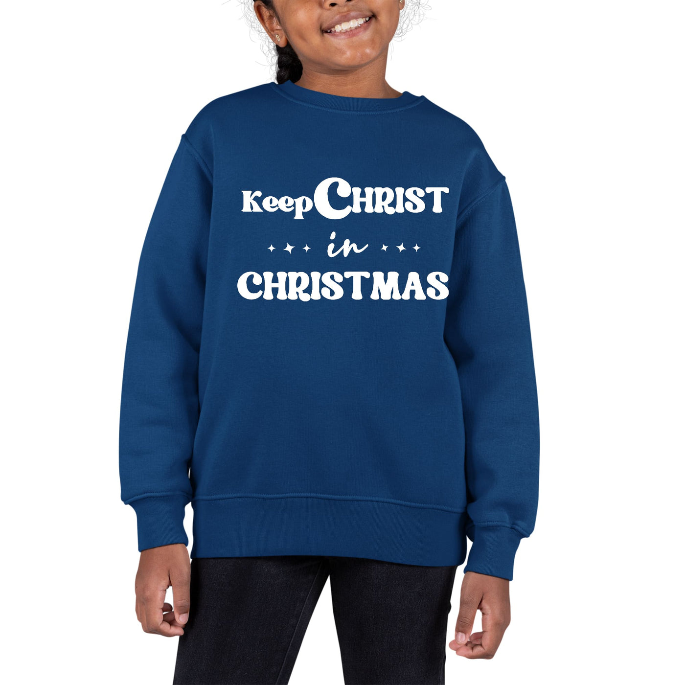 Youth Long Sleeve Crewneck Sweatshirt Keep Christ In Christmas, - Girls